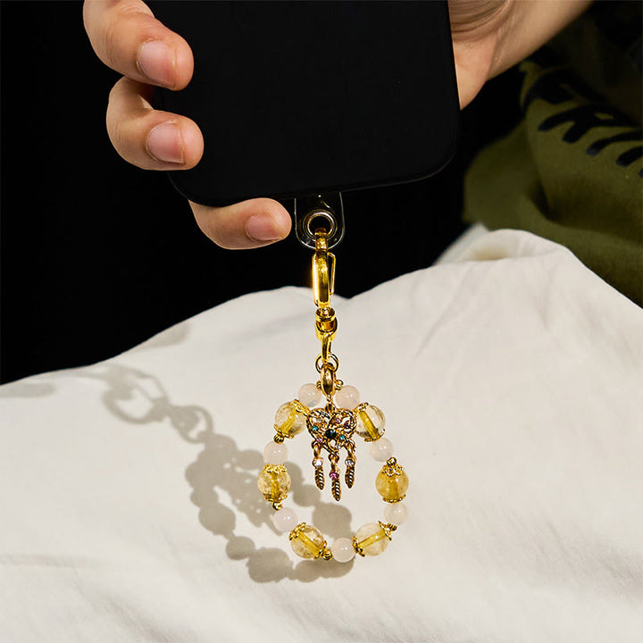 Porte-clés Olivenorma en cristal clair et quartz rutile doré, dragonne en cristal pour téléphone - image 4