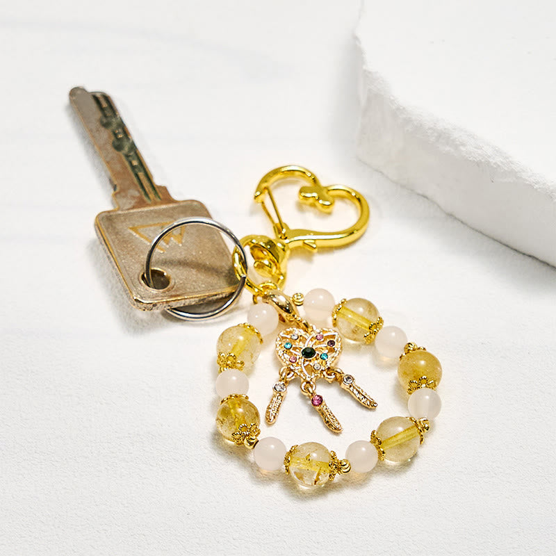 Porte-clés Olivenorma en cristal clair et quartz rutile doré, dragonne en cristal pour téléphone - image 1