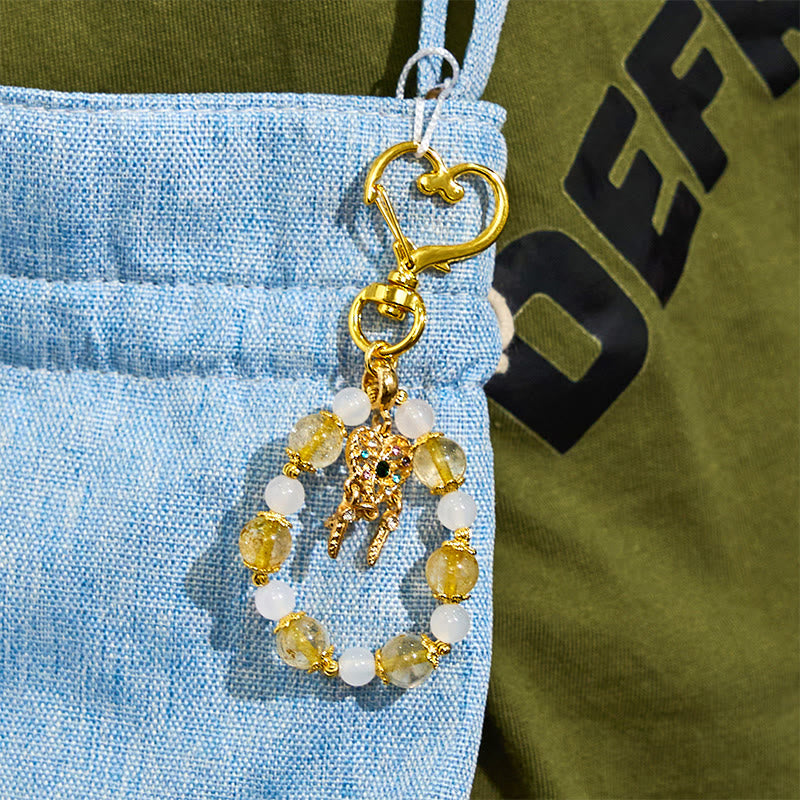 Porte-clés Olivenorma en cristal clair et quartz rutile doré, dragonne en cristal pour téléphone - image 5