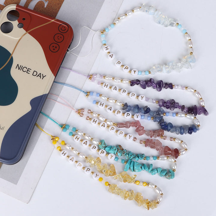 Porte-clés Olivenorma en perles naturelles et dragonne pour téléphone en cristal - image 0