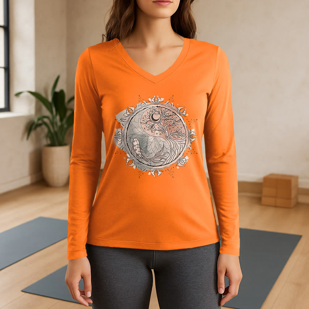 T-shirt à manches longues et col en V Olivenorma Arbre de Vie - Motif inspirant - Orange - 3XL - image 15