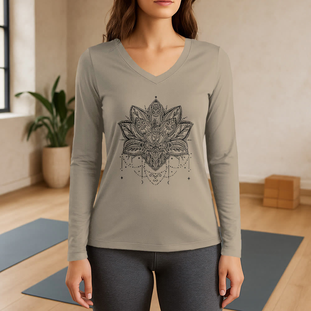 T-shirt Olivenorma Lotus imprimé manches longues col V taille L - Kaki - 3XL - image 17
