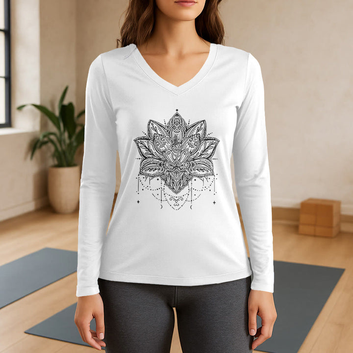 T-shirt Olivenorma Lotus imprimé manches longues col V taille L - Blanc - 3XL - image 7