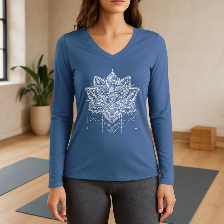 T-shirt Olivenorma Lotus imprimé manches longues col V taille L - Bleu - 3XL - image 12