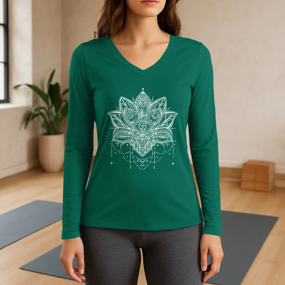 T-shirt Olivenorma Lotus imprimé manches longues col V taille L - Vert - 3XL - image 11