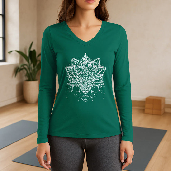 T-shirt Olivenorma Lotus imprimé manches longues col V taille L - Vert - 3XL - image 11