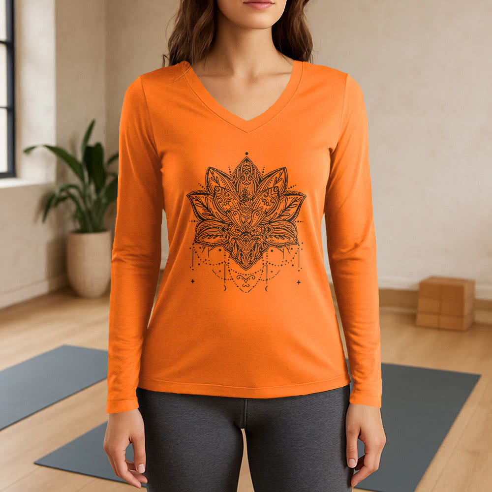 T-shirt Olivenorma Lotus imprimé manches longues col V taille L - Orange - 3XL - image 15