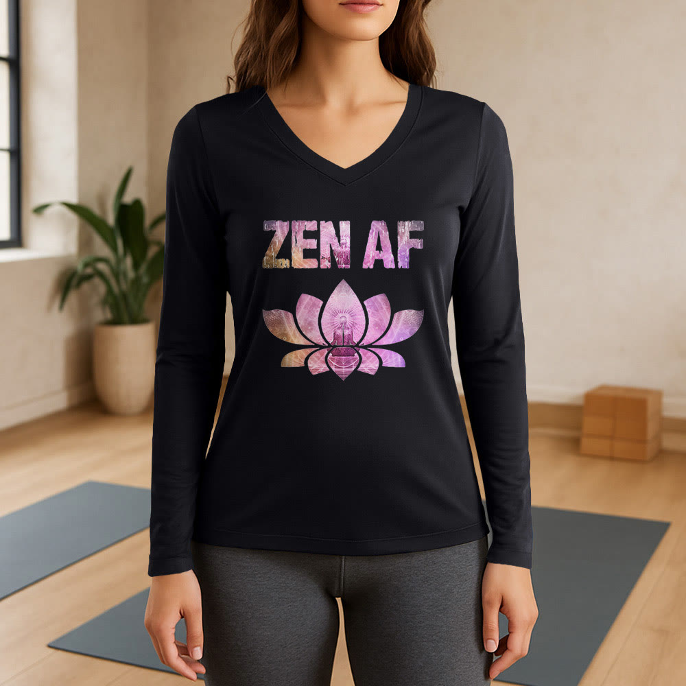 Olivenorma Zen AF Yoga Lotus T-shirt à manches longues et col en V - Noir - 3XL - image 1