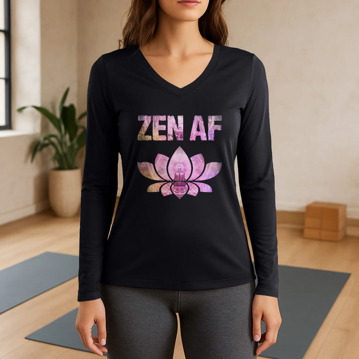 Olivenorma Zen AF Yoga Lotus T-shirt à manches longues et col en V - Noir - 3XL - image 1