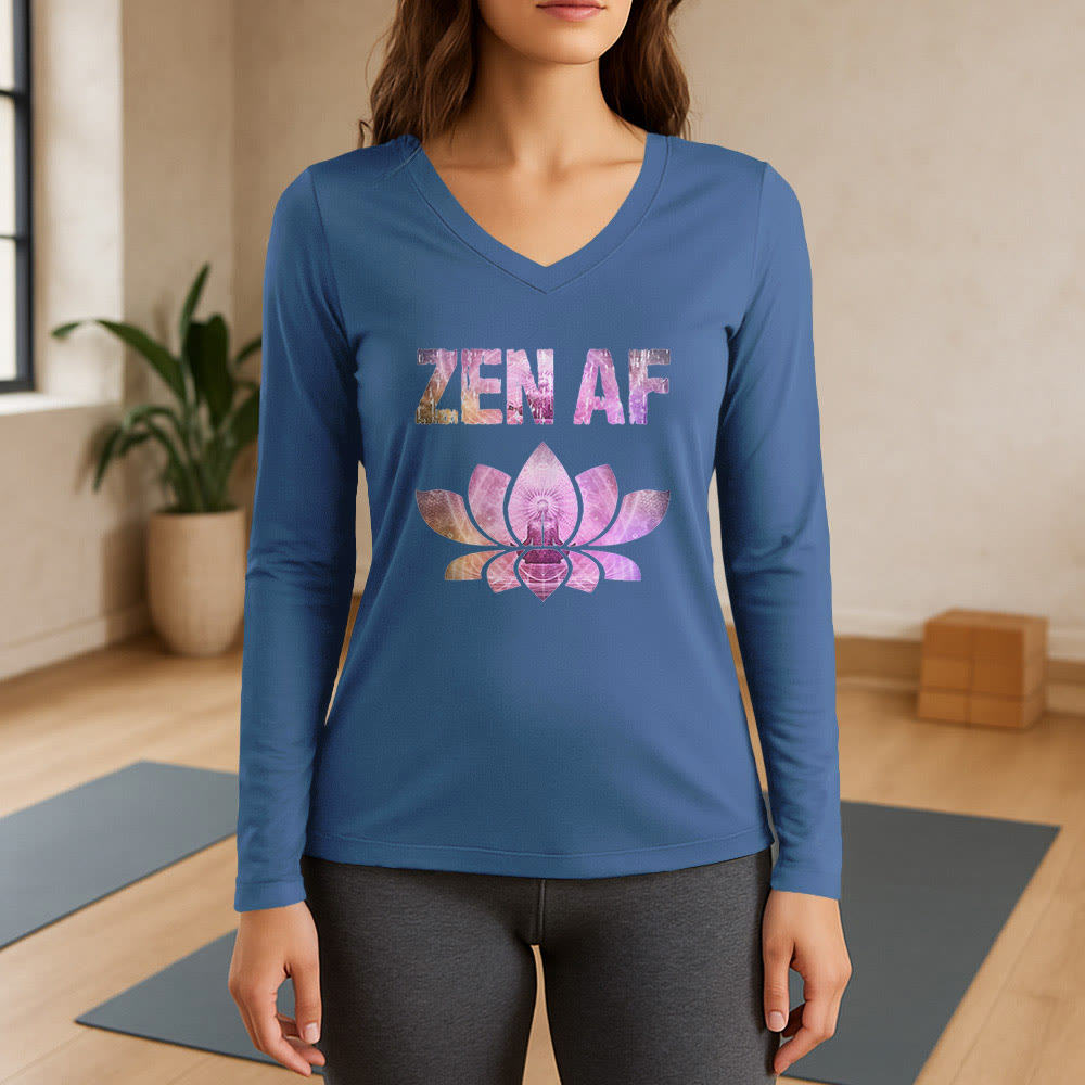 Olivenorma Zen AF Yoga Lotus T-shirt à manches longues et col en V - Bleu - 3XL - image 12