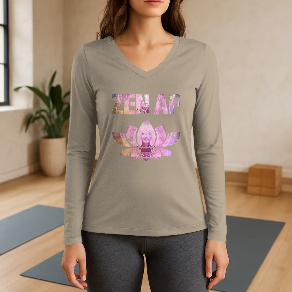 Olivenorma Zen AF Yoga Lotus T-shirt à manches longues et col en V - Kaki - 3XL - image 17