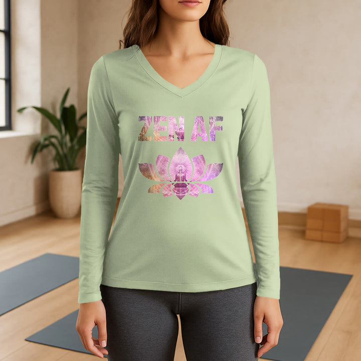 Olivenorma Zen AF Yoga Lotus T-shirt à manches longues et col en V - Vert clair - 3XL - image 9