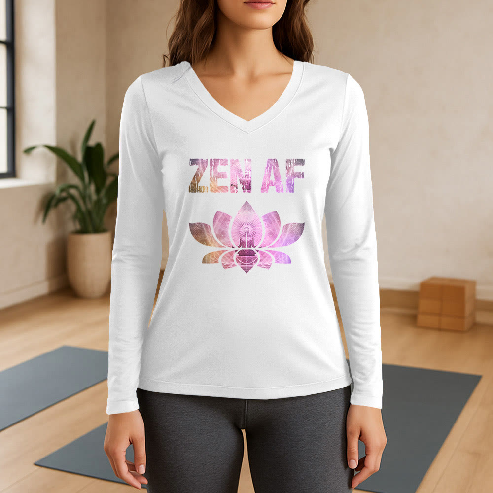 Olivenorma Zen AF Yoga Lotus T-shirt à manches longues et col en V - Blanc - 3XL - image 7