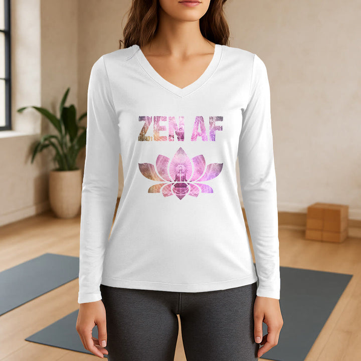 Olivenorma Zen AF Yoga Lotus T-shirt à manches longues et col en V - Blanc - 3XL - image 7