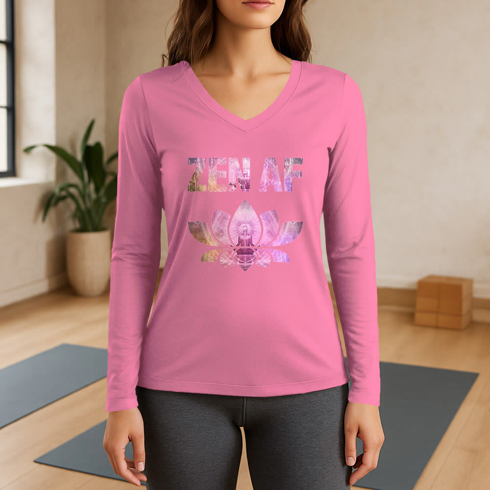 Olivenorma Zen AF Yoga Lotus T-shirt à manches longues et col en V - Rose - 3XL - image 13