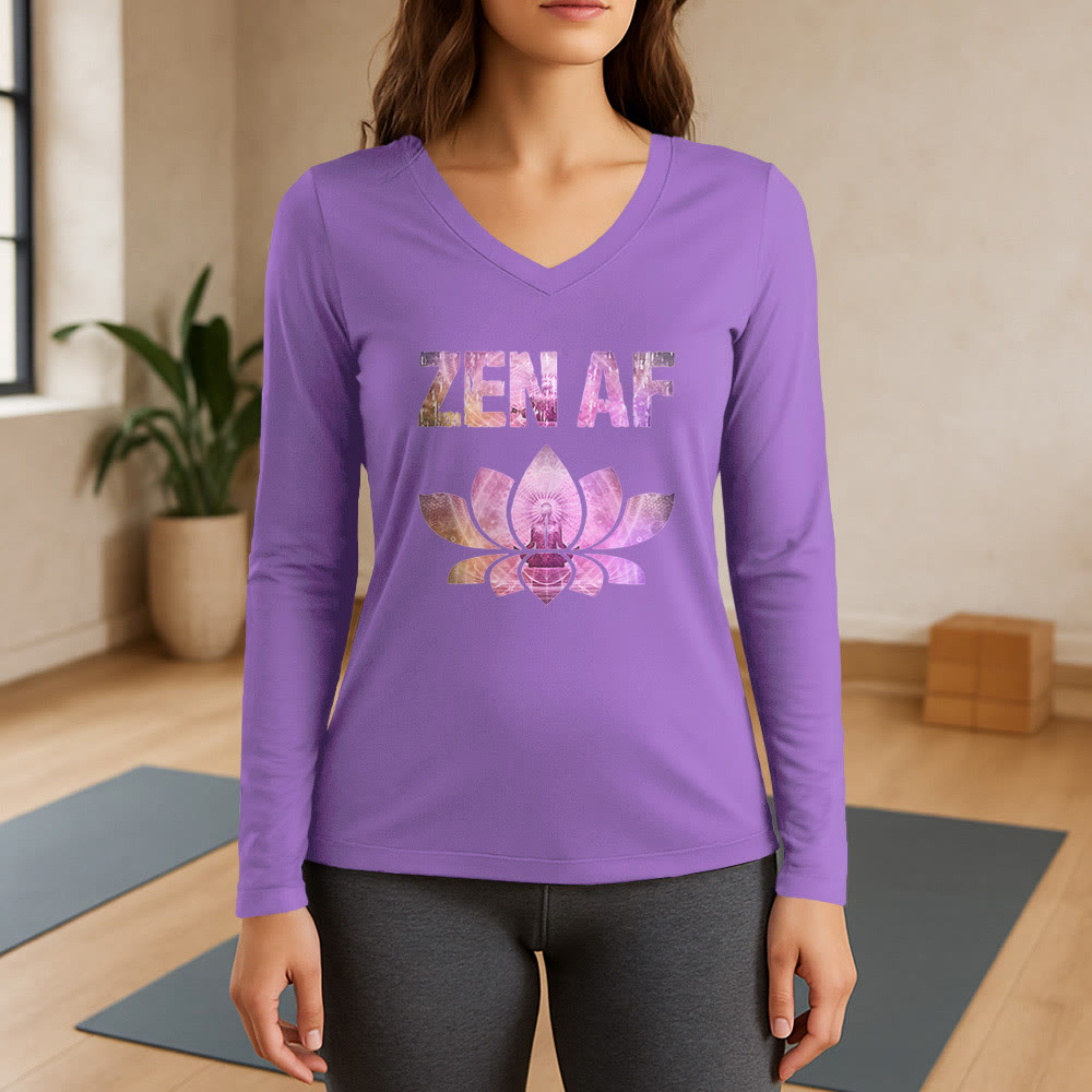 Olivenorma Zen AF Yoga Lotus T-shirt à manches longues et col en V - Violet - 3XL - image 14