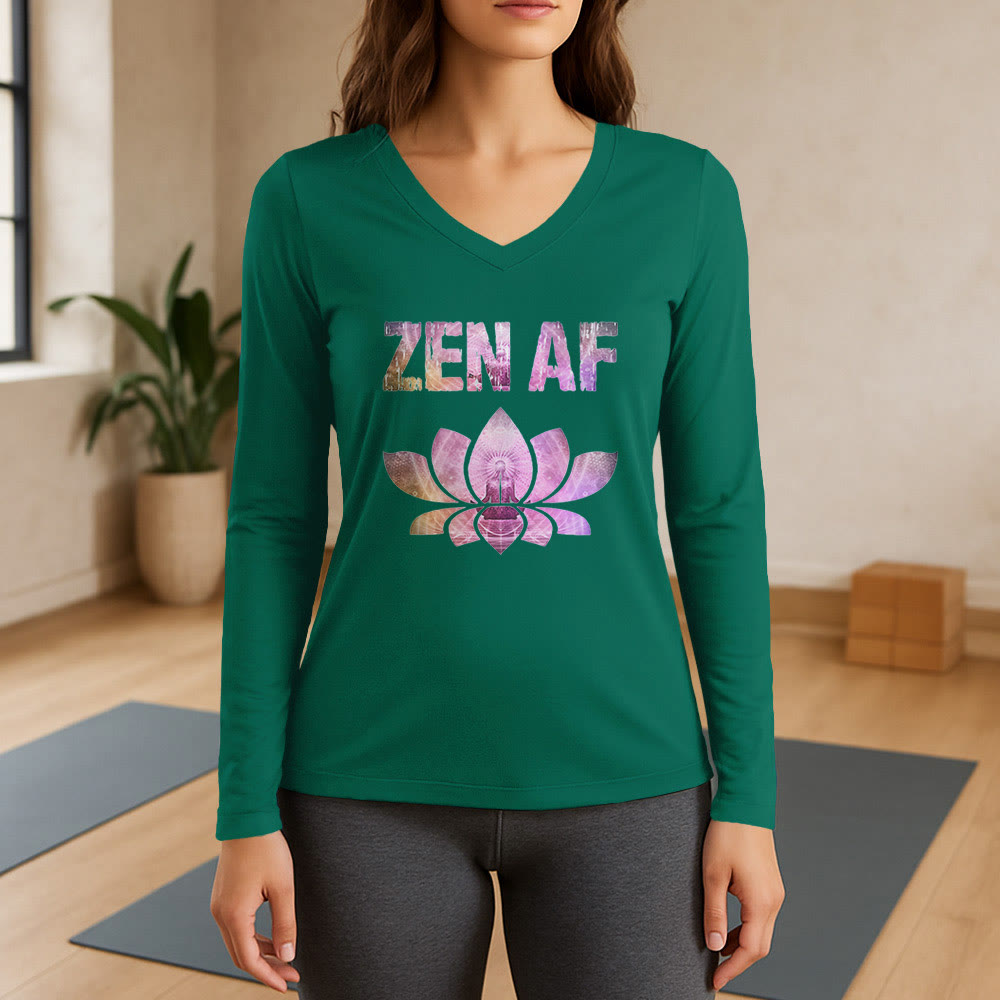 Olivenorma Zen AF Yoga Lotus T-shirt à manches longues et col en V - Vert - 3XL - image 11