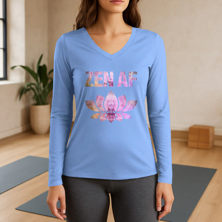 Olivenorma Zen AF Yoga Lotus T-shirt à manches longues et col en V - Bleu clair - 3XL - image 10