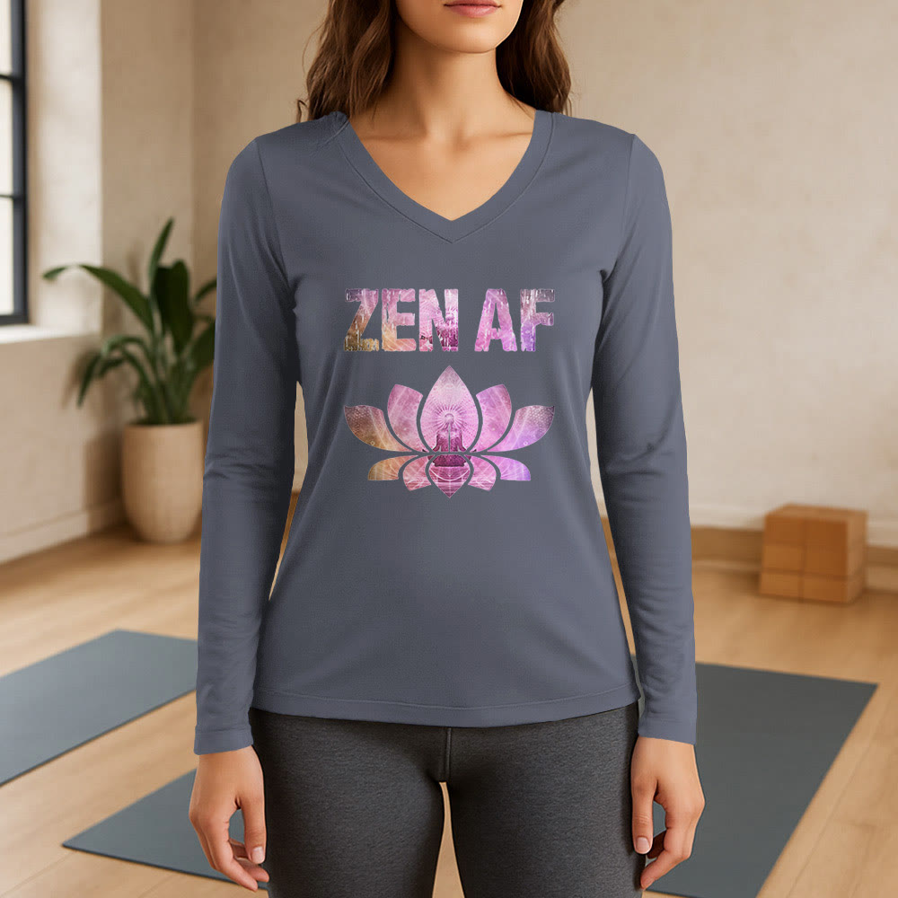 Olivenorma Zen AF Yoga Lotus T-shirt à manches longues et col en V - Gris - 3XL - image 16