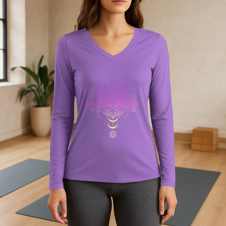 T-shirt à manches longues et col en V Olivenorma OM Fleur de lotus - Violet - 3XL - image 14