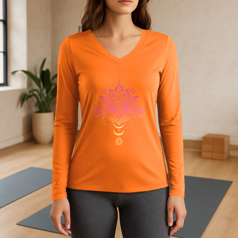 T-shirt à manches longues et col en V Olivenorma OM Fleur de lotus - Orange - 3XL - image 15