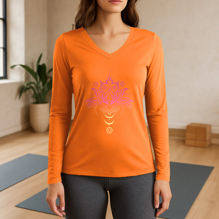 T-shirt à manches longues et col en V Olivenorma OM Fleur de lotus - Orange - 3XL - image 15