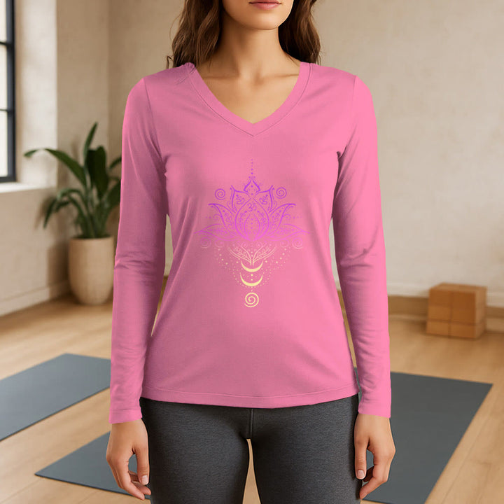 T-shirt à manches longues et col en V Olivenorma OM Fleur de lotus - Rose - 3XL - image 13