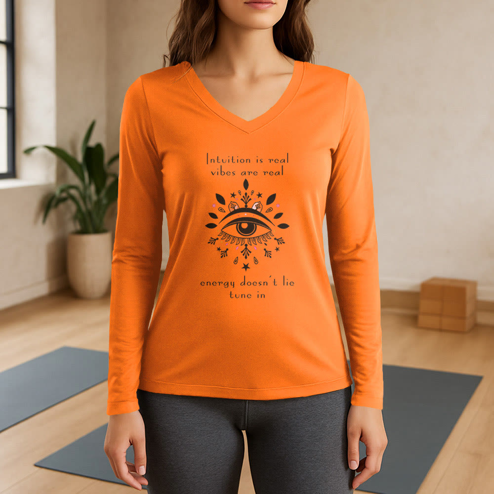 T-shirt à manches longues et col en V Olivenorma Intuition avec motif œil maléfique - Orange - 3XL - image 14