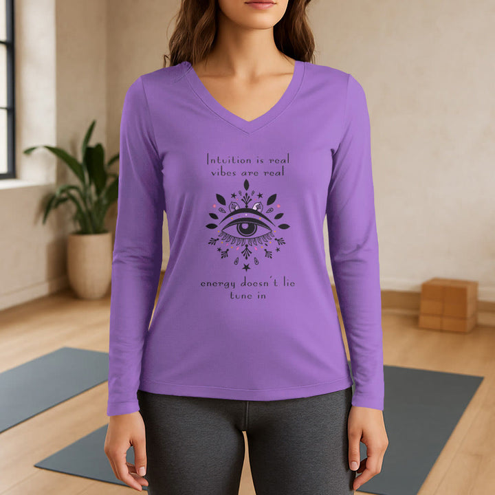 T-shirt à manches longues et col en V Olivenorma Intuition avec motif œil maléfique - Violet - 3XL - image 13