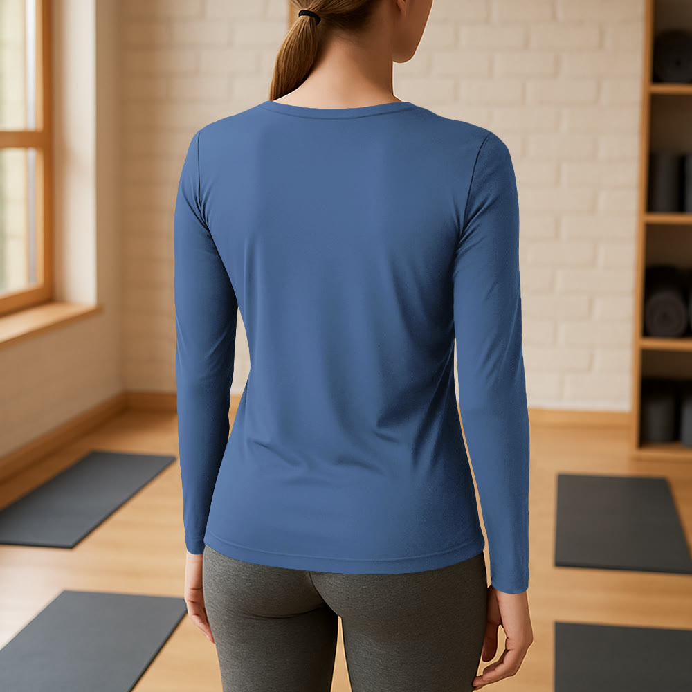 T-shirt à manches longues et col en V Olivenorma Yoga avec symbole Om et fleur de lotus - image 2