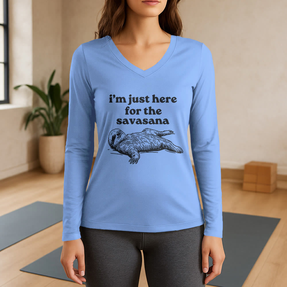 T-shirt à manches longues et col en V Olivenorma « Je suis juste là pour Savasana » - Bleu clair - 3XL - image 11