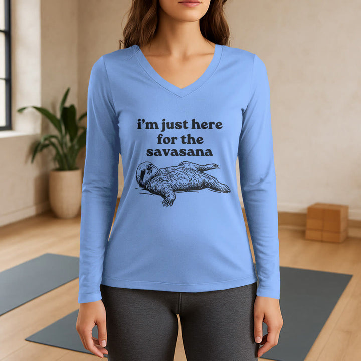 T-shirt à manches longues et col en V Olivenorma « Je suis juste là pour Savasana » - Bleu clair - 3XL - image 11