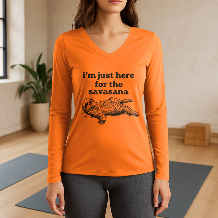 T-shirt à manches longues et col en V Olivenorma « Je suis juste là pour Savasana » - Orange - 3XL - image 15