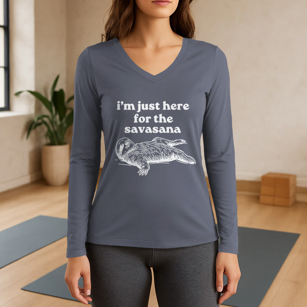 T-shirt à manches longues et col en V Olivenorma « Je suis juste là pour Savasana » - Gris - 3XL - image 16