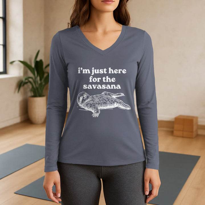 T-shirt à manches longues et col en V Olivenorma « Je suis juste là pour Savasana » - Gris - 3XL - image 16
