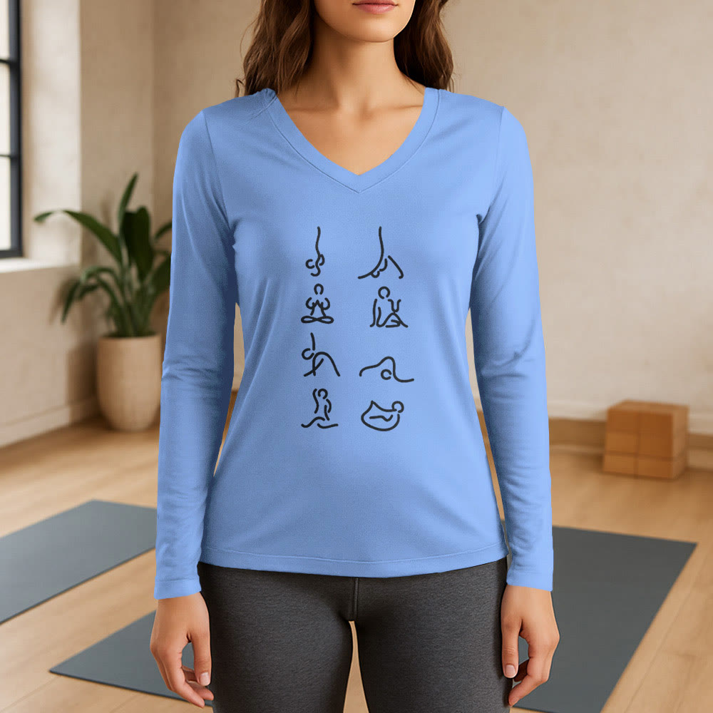 T-shirt à manches longues et col en V Olivenorma Yoga Meditation Moves - Bleu clair - 3XL - image 10