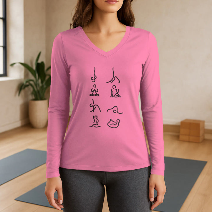 T-shirt à manches longues et col en V Olivenorma Yoga Meditation Moves - Rose - 3XL - image 13