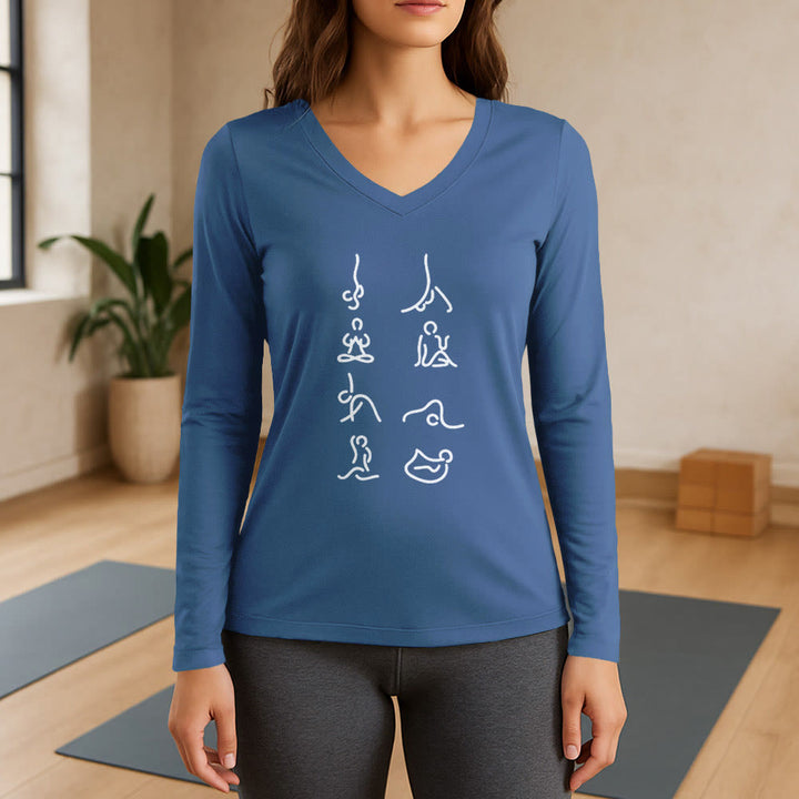 T-shirt à manches longues et col en V Olivenorma Yoga Meditation Moves - Bleu - 3XL - image 12