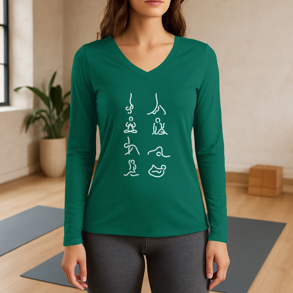 T-shirt à manches longues et col en V Olivenorma Yoga Meditation Moves - Vert - 3XL - image 11