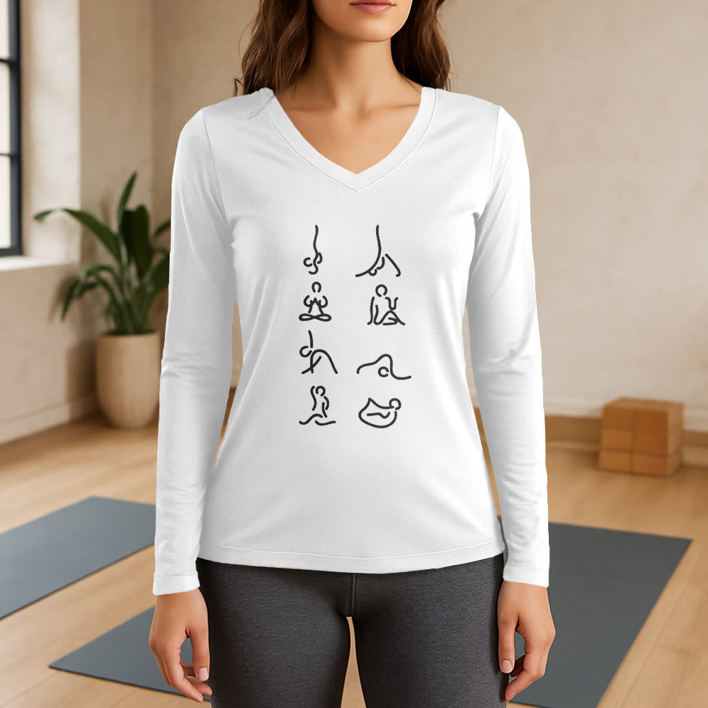 T-shirt à manches longues et col en V Olivenorma Yoga Meditation Moves - Blanc - 3XL - image 7