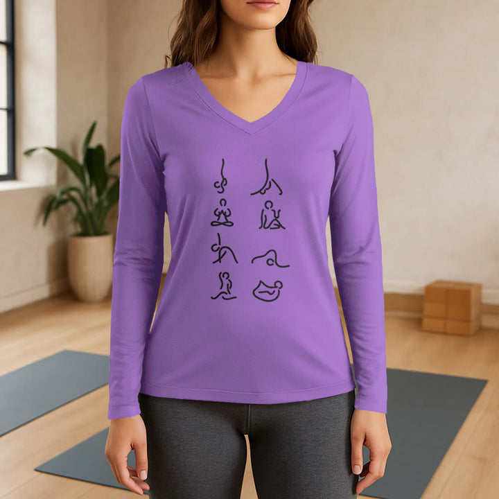 T-shirt à manches longues et col en V Olivenorma Yoga Meditation Moves - Violet - 3XL - image 14