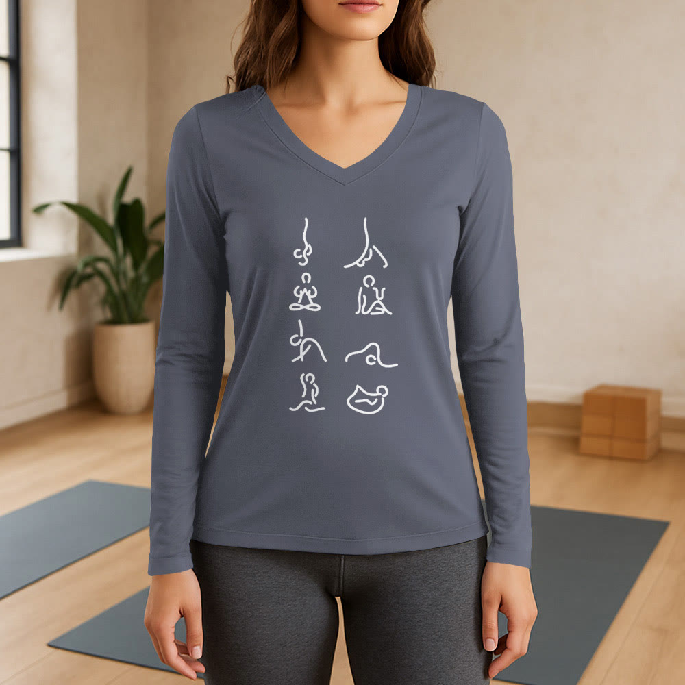 T-shirt à manches longues et col en V Olivenorma Yoga Meditation Moves - Gris - 3XL - image 16
