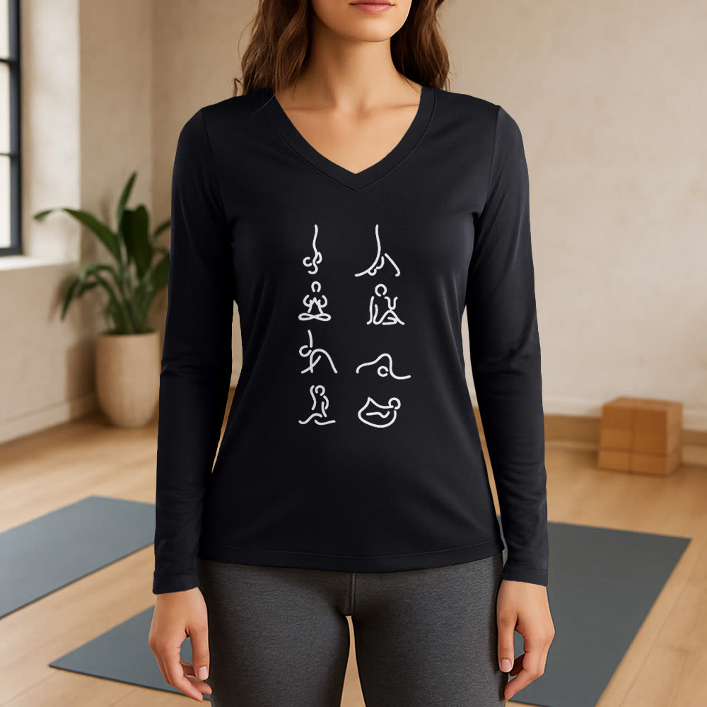 T-shirt à manches longues et col en V Olivenorma Yoga Meditation Moves - Noir - 3XL - image 0