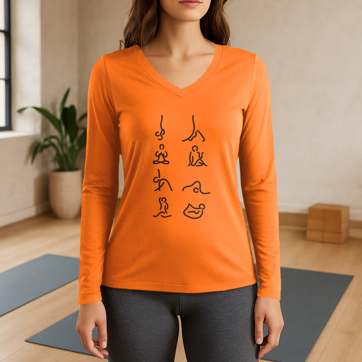 T-shirt à manches longues et col en V Olivenorma Yoga Meditation Moves - Orange - 3XL - image 15