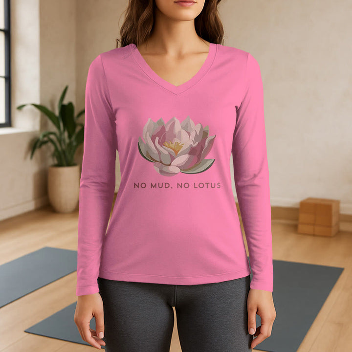 T-shirt de yoga Olivenorma « PAS DE BOUE, PAS DE LOTUS » à manches longues et col en V - Rose - 3XL - image 13