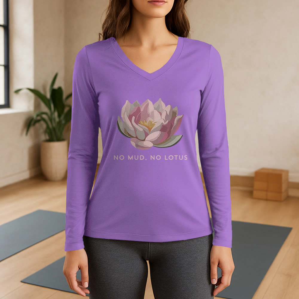 T-shirt de yoga Olivenorma « PAS DE BOUE, PAS DE LOTUS » à manches longues et col en V - Violet - 3XL - image 14
