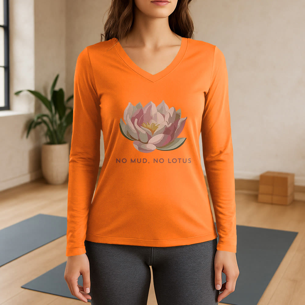 T-shirt de yoga Olivenorma « PAS DE BOUE, PAS DE LOTUS » à manches longues et col en V - Orange - 3XL - image 15