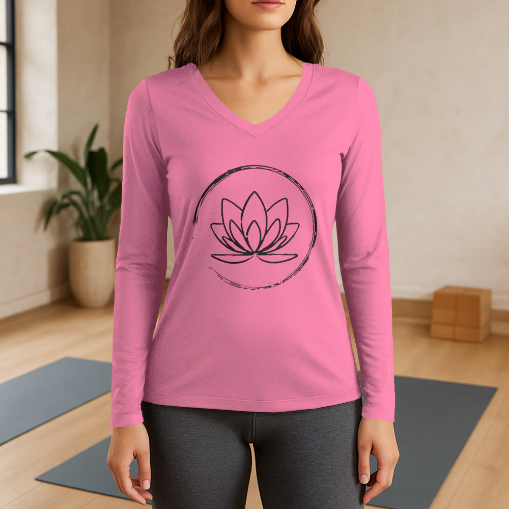 T-shirt Olivenorma Boho Lotus Flower à manches longues et col en V - Rose - 3XL - image 13