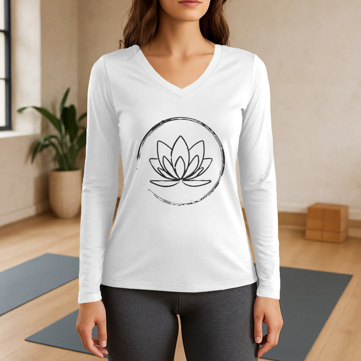 T-shirt Olivenorma Boho Lotus Flower à manches longues et col en V - Blanc - 3XL - image 0