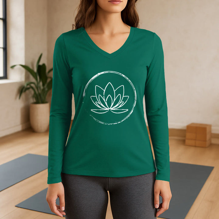 T-shirt Olivenorma Boho Lotus Flower à manches longues et col en V - Vert - 3XL - image 11